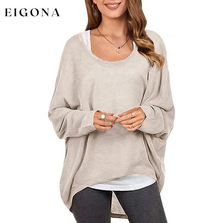 Women's Batwing Sleeve Loose Top Beige __stock:500 clothes refund_fee:800 tops