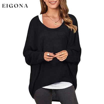 Women's Batwing Sleeve Loose Top Black __stock:500 clothes refund_fee:800 tops