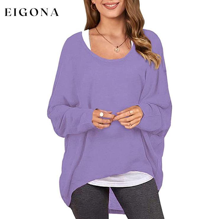 Women's Batwing Sleeve Loose Top Light Purple __stock:500 clothes refund_fee:800 tops