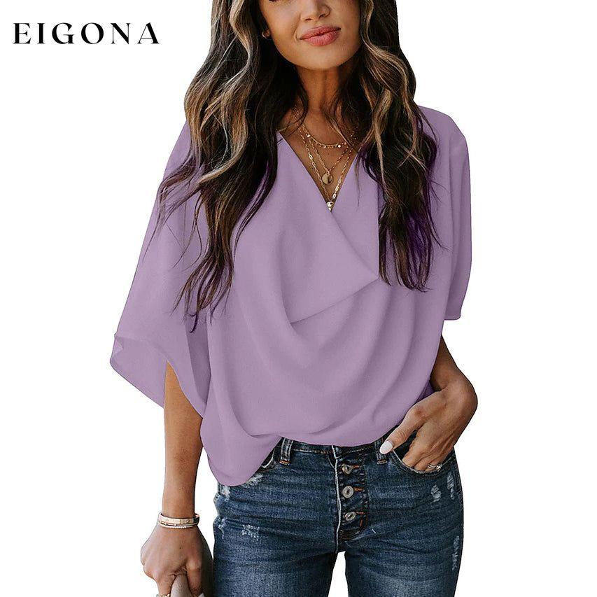 Women's Blouse Plain V Neck Basic Tops Light Purple __stock:200 clothes refund_fee:1200 tops