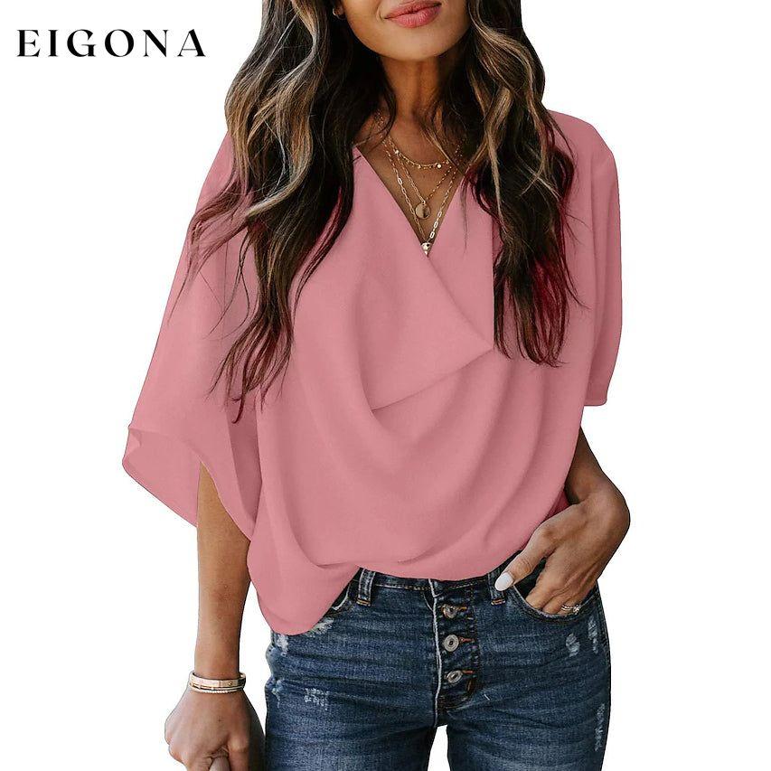 Women's Blouse Plain V Neck Basic Tops Pink __stock:200 clothes refund_fee:1200 tops