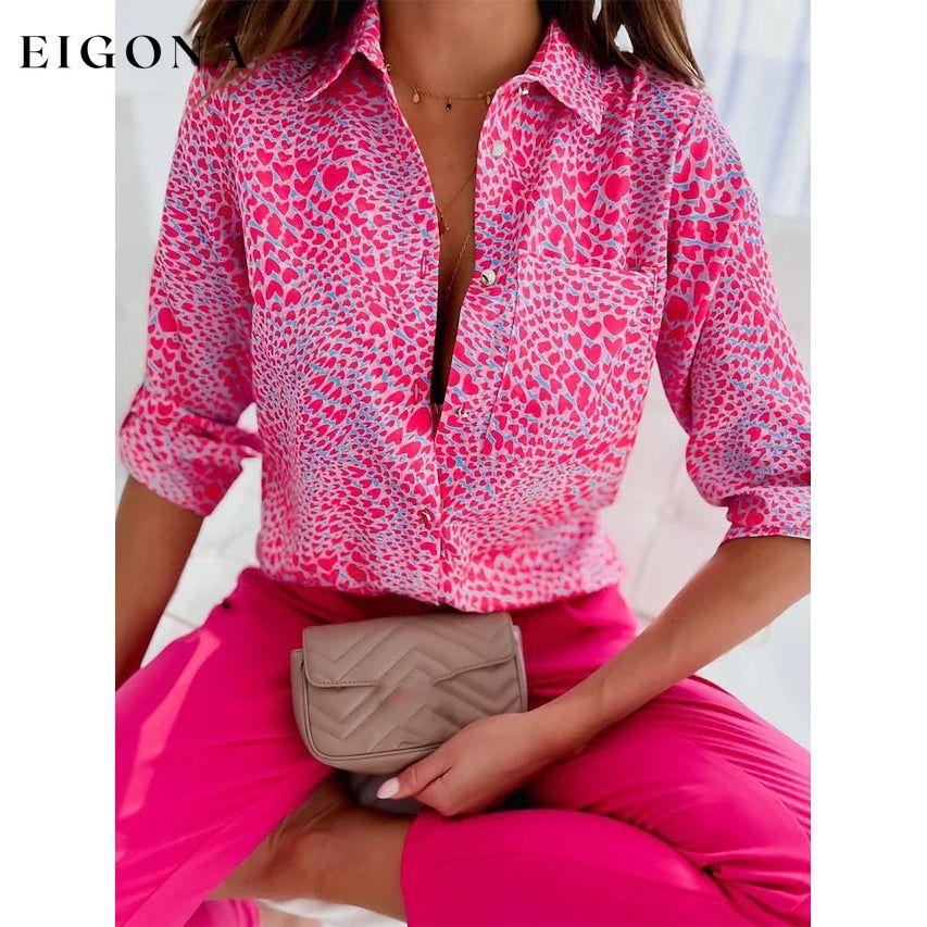 Women's Blouse Shirt Button Pocket Long Sleeve Pink __stock:200 clothes refund_fee:1200 tops