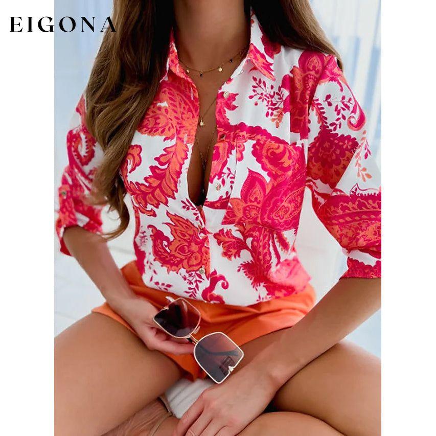 Women's Blouse Shirt Button Pocket Long Sleeve Red __stock:200 clothes refund_fee:1200 tops