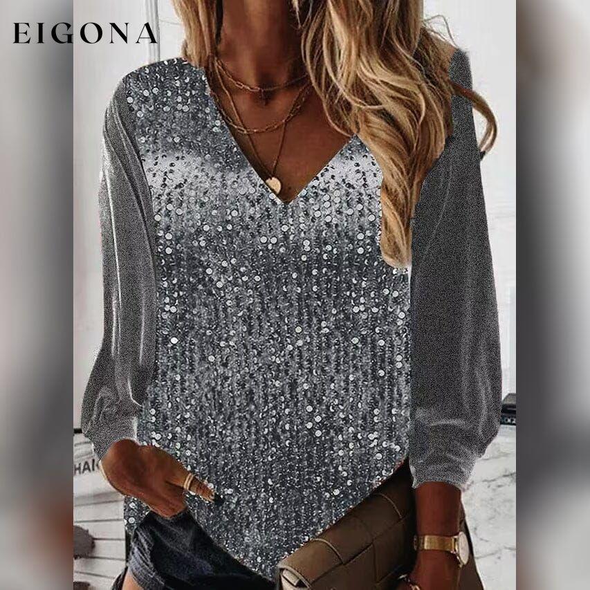 Women's Blouse Shirt Long Sleeve Silver __stock:200 clothes refund_fee:1200 tops