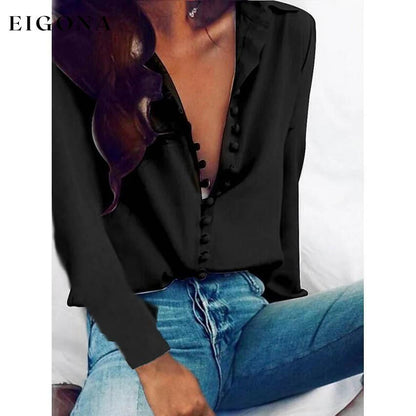 Women's Blouse Shirt Solid Colored Long Sleeve Button V Neck Basic Tops Black __stock:200 clothes refund_fee:800 tops
