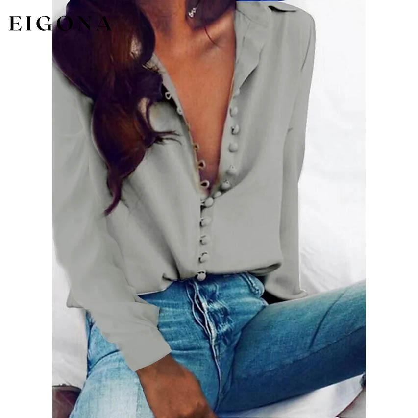 Women's Blouse Shirt Solid Colored Long Sleeve Button V Neck Basic Tops Gray __stock:200 clothes refund_fee:800 tops