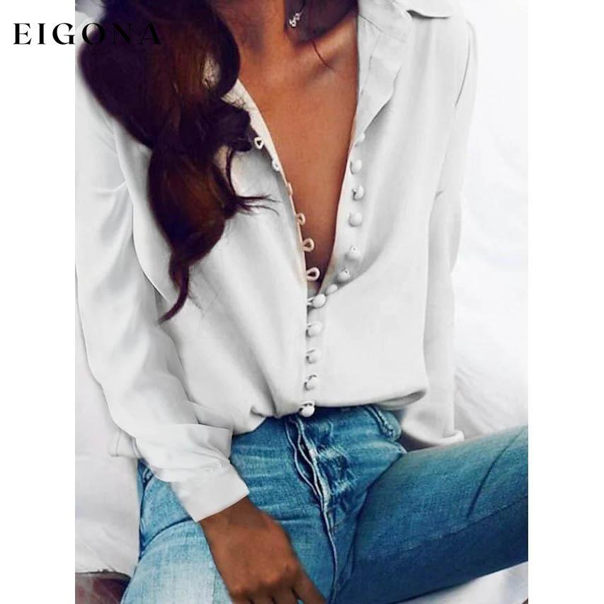 Women's Blouse Shirt Solid Colored Long Sleeve Button V Neck Basic Tops White __stock:200 clothes refund_fee:800 tops