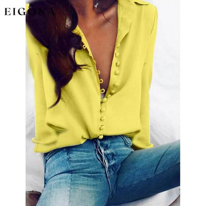 Women's Blouse Shirt Solid Colored Long Sleeve Button V Neck Basic Tops Yellow __stock:200 clothes refund_fee:800 tops