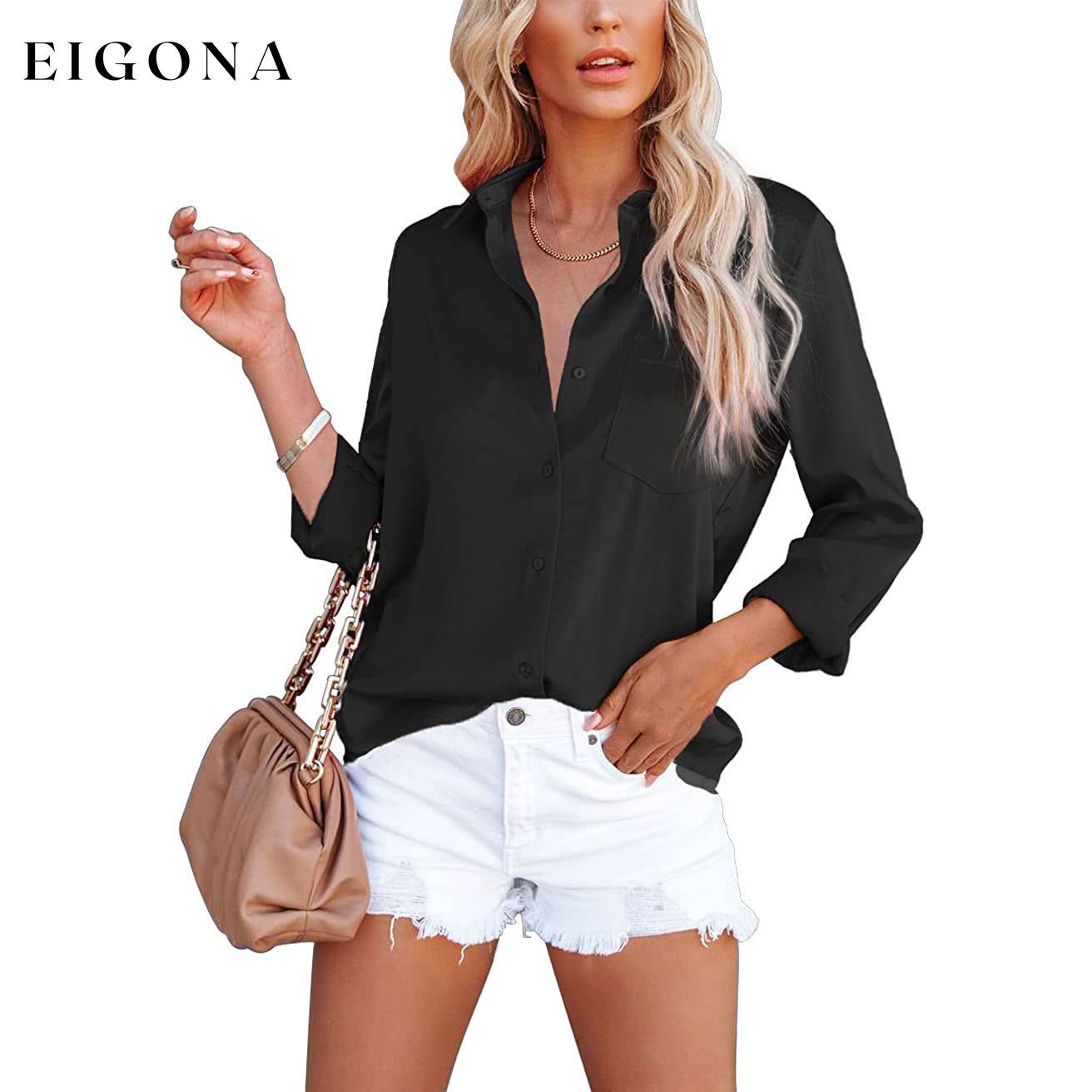Women's Button Down Shirts Satin V Neck Long Sleeve Black __stock:200 clothes refund_fee:1200 tops