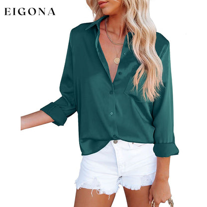 Women's Button Down Shirts Satin V Neck Long Sleeve __stock:200 clothes refund_fee:1200 tops