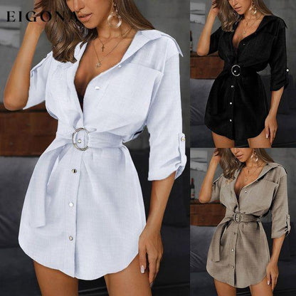 Women's Buttons Turn-Down Casual Shirt Dress __stock:200 casual dresses clothes dresses refund_fee:1200