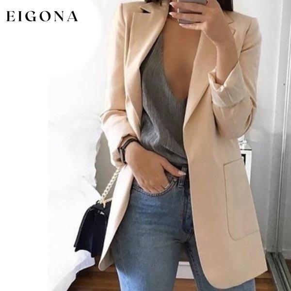 Womens Cardigan Jackets Open Front Solid Color Casual Oversized Long Blazer Apricot __stock:50 Jackets & Coats refund_fee:1200