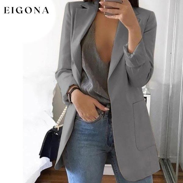 Womens Cardigan Jackets Open Front Solid Color Casual Oversized Long Blazer Gray __stock:50 Jackets & Coats refund_fee:1200