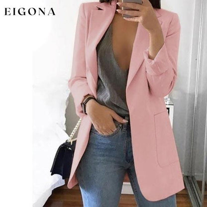 Womens Cardigan Jackets Open Front Solid Color Casual Oversized Long Blazer Pink __stock:50 Jackets & Coats refund_fee:1200