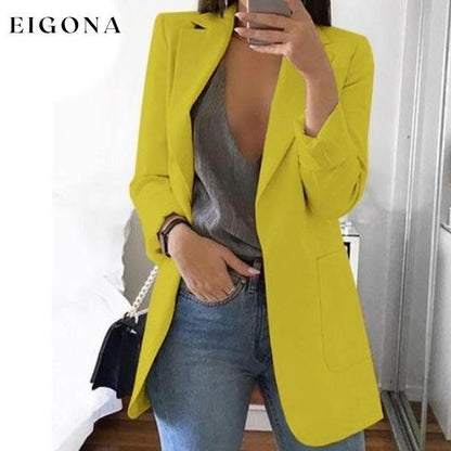 Womens Cardigan Jackets Open Front Solid Color Casual Oversized Long Blazer Yellow __stock:50 Jackets & Coats refund_fee:1200