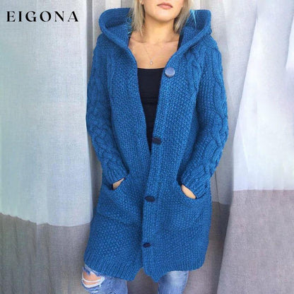 Women's Cardigan Pocket Chunky Long Sleeve Sweater Blue __stock:200 Jackets & Coats refund_fee:1800