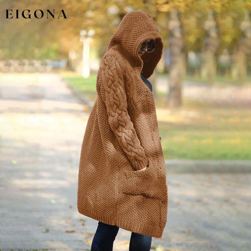 Women's Cardigan Pocket Chunky Long Sleeve Sweater Brown __stock:200 Jackets & Coats refund_fee:1800