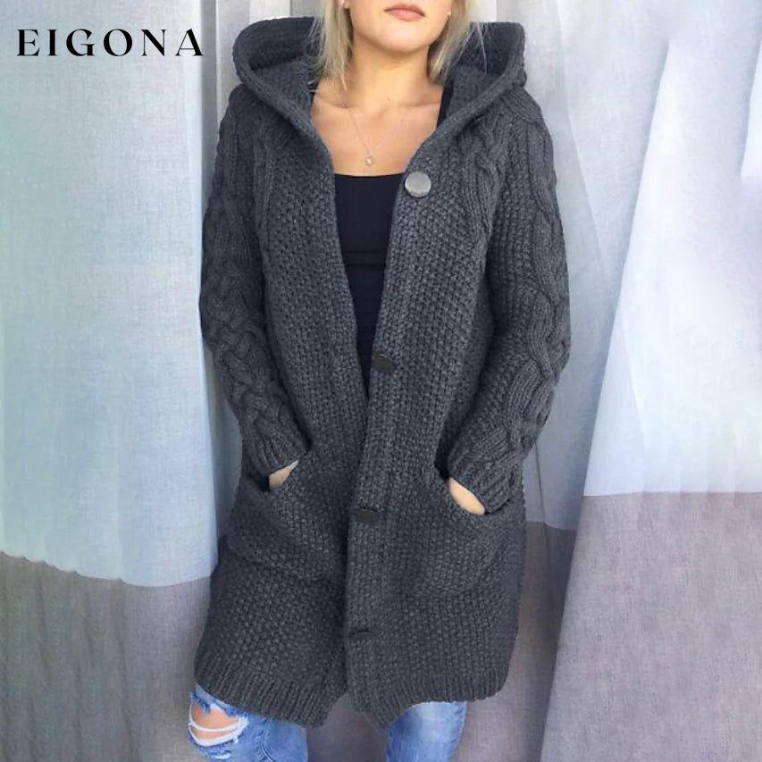 Women's Cardigan Pocket Chunky Long Sleeve Sweater Dark Gray __stock:200 Jackets & Coats refund_fee:1800