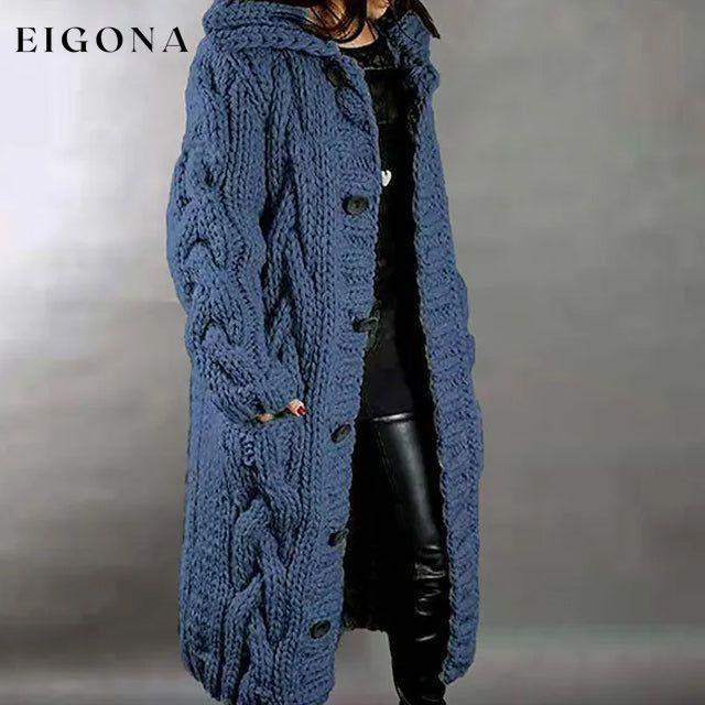 Women's Cardigan Sweater Jumper Cable Chunky Knit Hooded Solid Color Open Front Blue __stock:200 Jackets & Coats refund_fee:1800