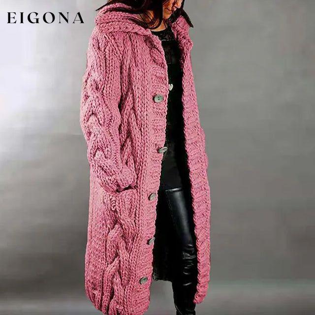 Women's Cardigan Sweater Jumper Cable Chunky Knit Hooded Solid Color Open Front Pink __stock:200 Jackets & Coats refund_fee:1800