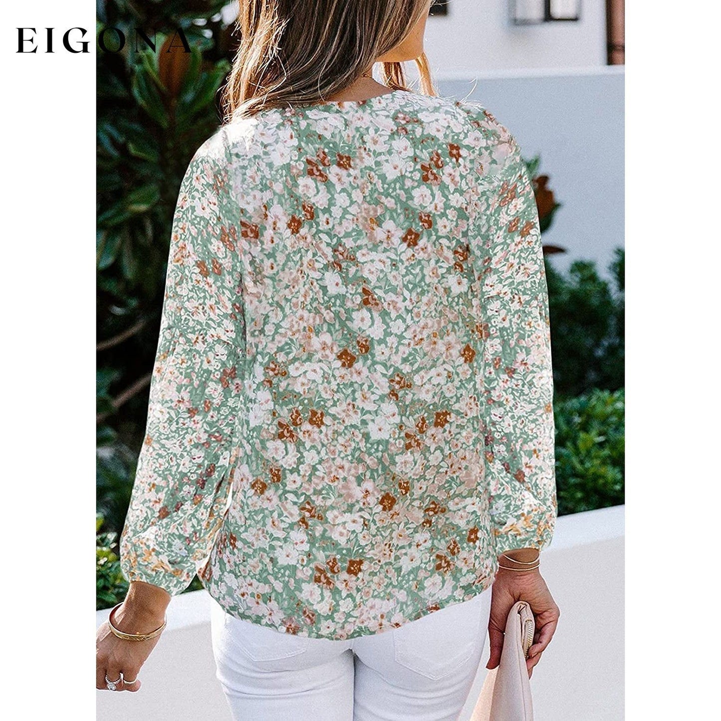 Womens Casual Boho Floral Print V Neck Long Sleeve Loose Blouse __stock:200 clothes refund_fee:1200 tops