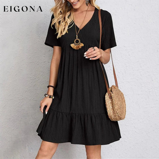 Women's Casual Dress Ruffle V Neck Midi Shift Dress __stock:400 casual dresses clothes dresses refund_fee:1200