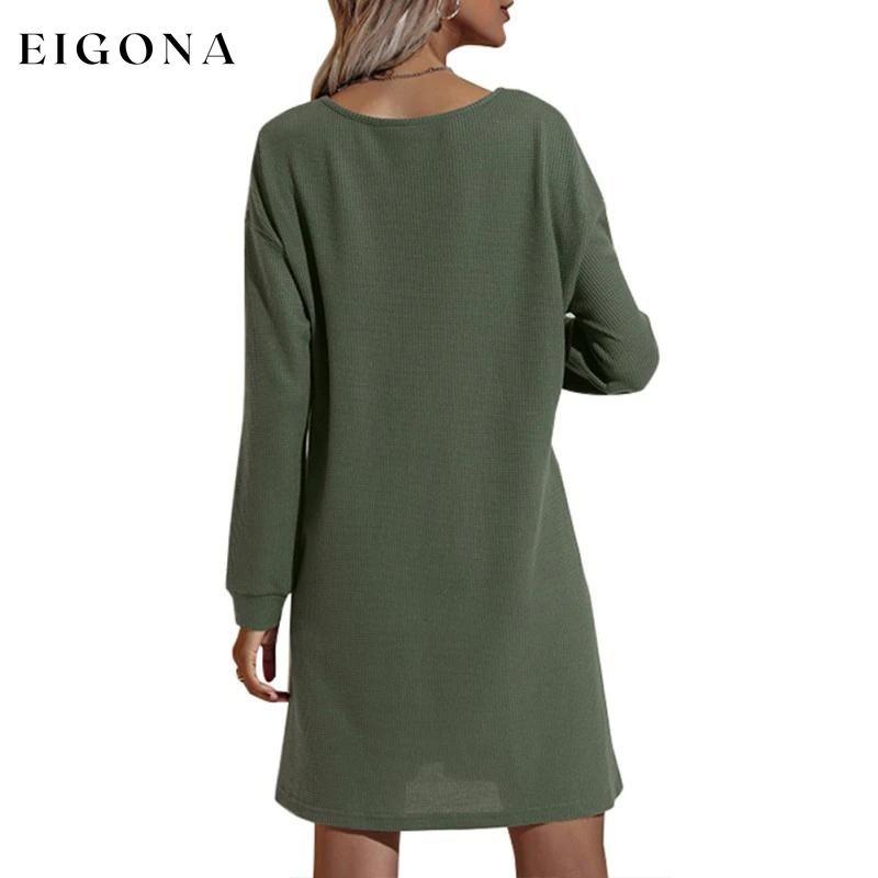 Women's Casual Dresses V-Neck Buttoned Hip Knitted Dresses __stock:500 casual dresses clothes dresses refund_fee:1200