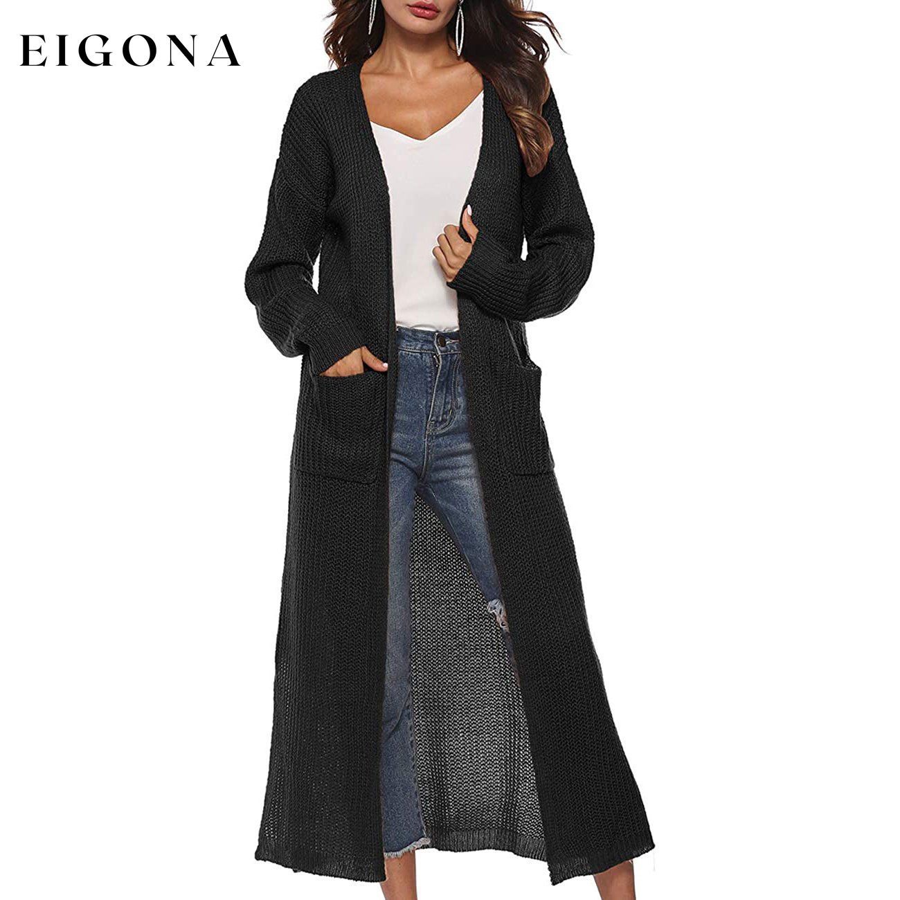Womens Casual Long Sleeve Split Open Cardigan Knit Long Cardigan Sweaters with Pockets Black __stock:50 Jackets & Coats refund_fee:1200