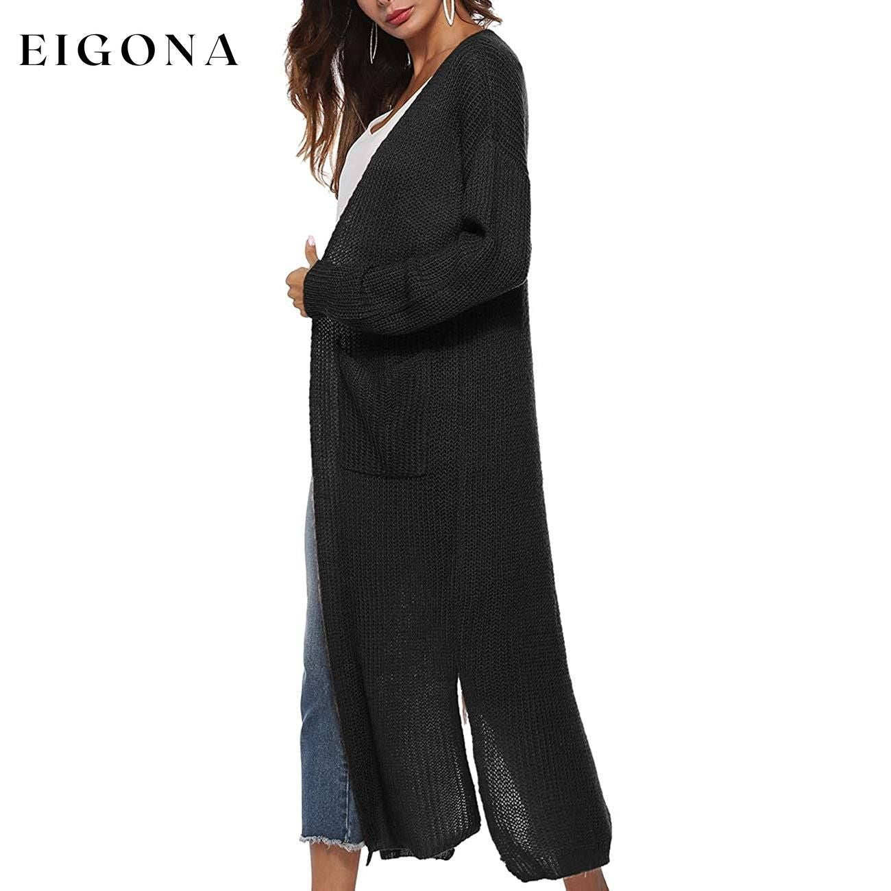 Womens Casual Long Sleeve Split Open Cardigan Knit Long Cardigan Sweaters with Pockets __stock:50 Jackets & Coats refund_fee:1200