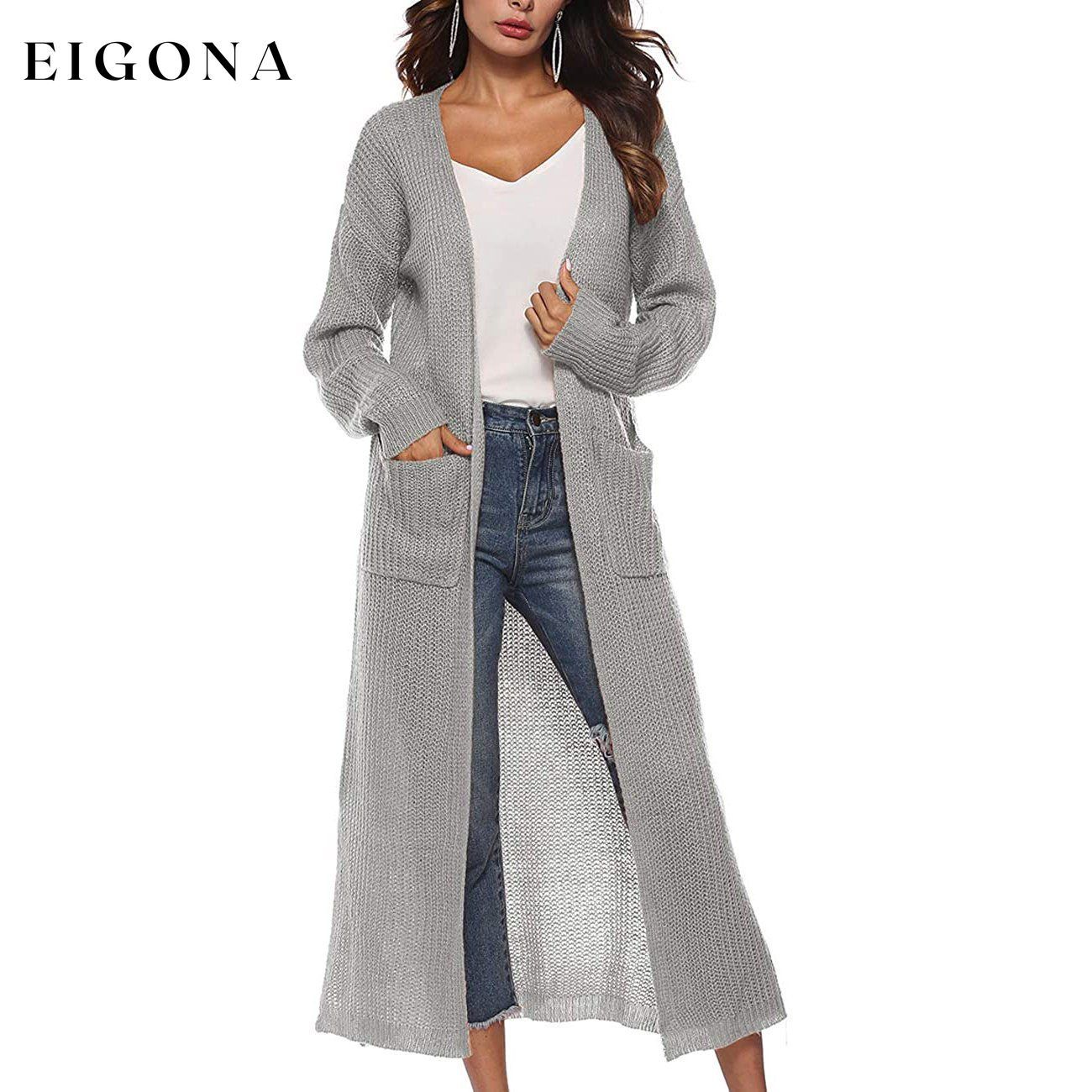 Womens Casual Long Sleeve Split Open Cardigan Knit Long Cardigan Sweaters with Pockets Gray __stock:50 Jackets & Coats refund_fee:1200