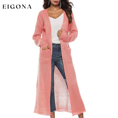 Womens Casual Long Sleeve Split Open Cardigan Knit Long Cardigan Sweaters with Pockets Pink __stock:50 Jackets & Coats refund_fee:1200