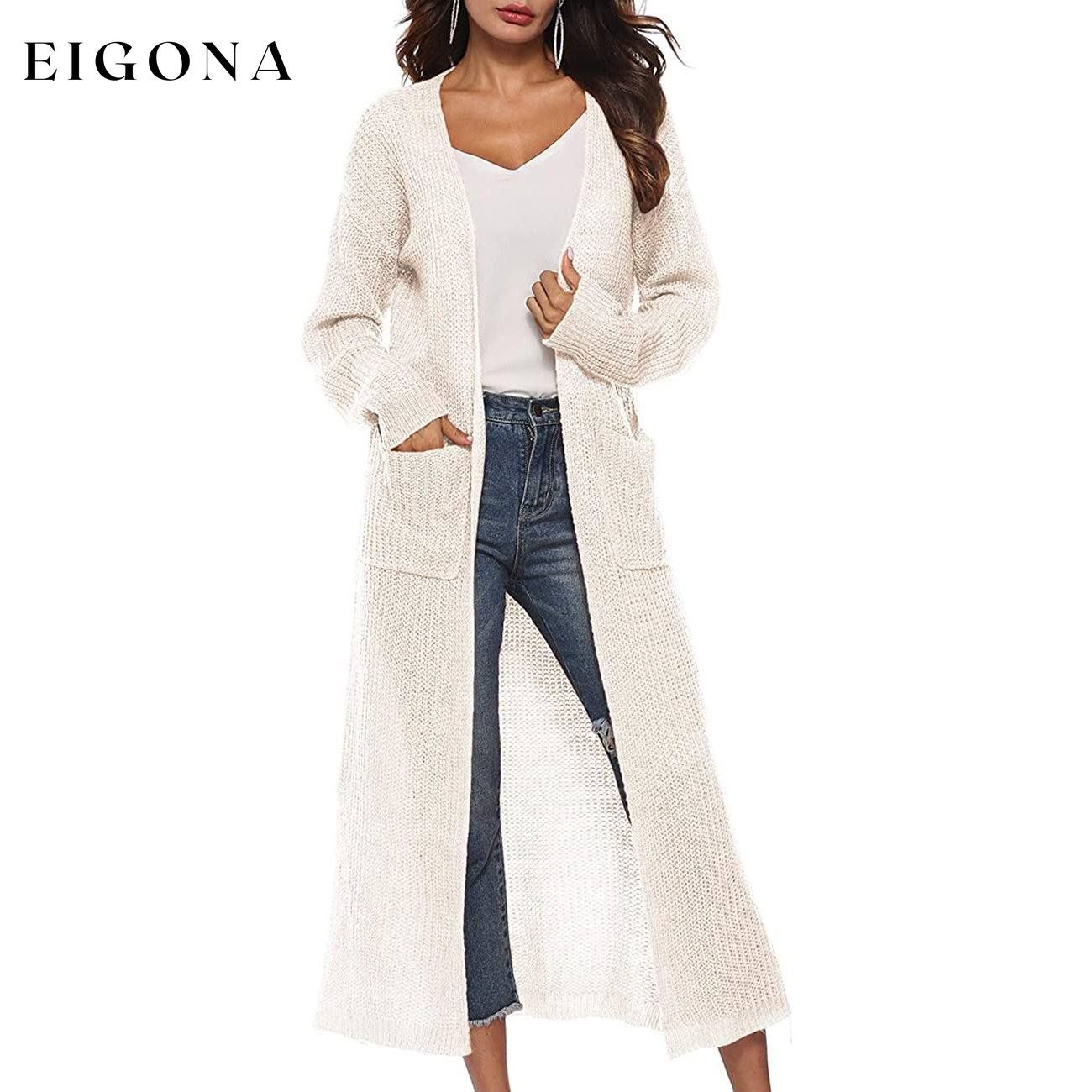 Womens Casual Long Sleeve Split Open Cardigan Knit Long Cardigan Sweaters with Pockets White __stock:50 Jackets & Coats refund_fee:1200