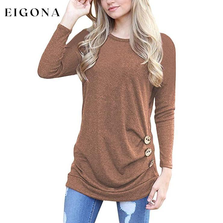Women's Casual Long Sleeve Tunic Tops Brown __stock:200 clothes Low stock refund_fee:800 tops