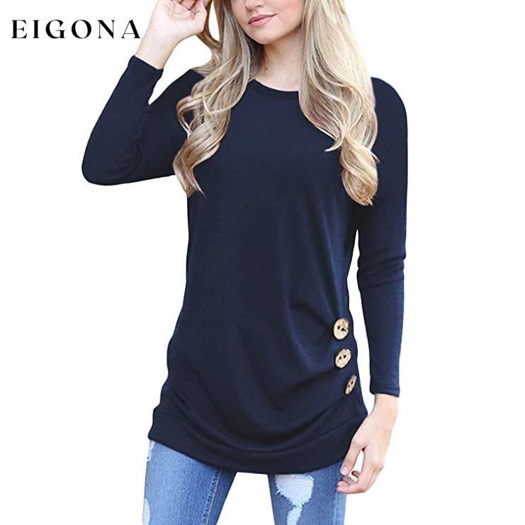 Women's Casual Long Sleeve Tunic Tops Navy Blue __stock:200 clothes Low stock refund_fee:800 tops