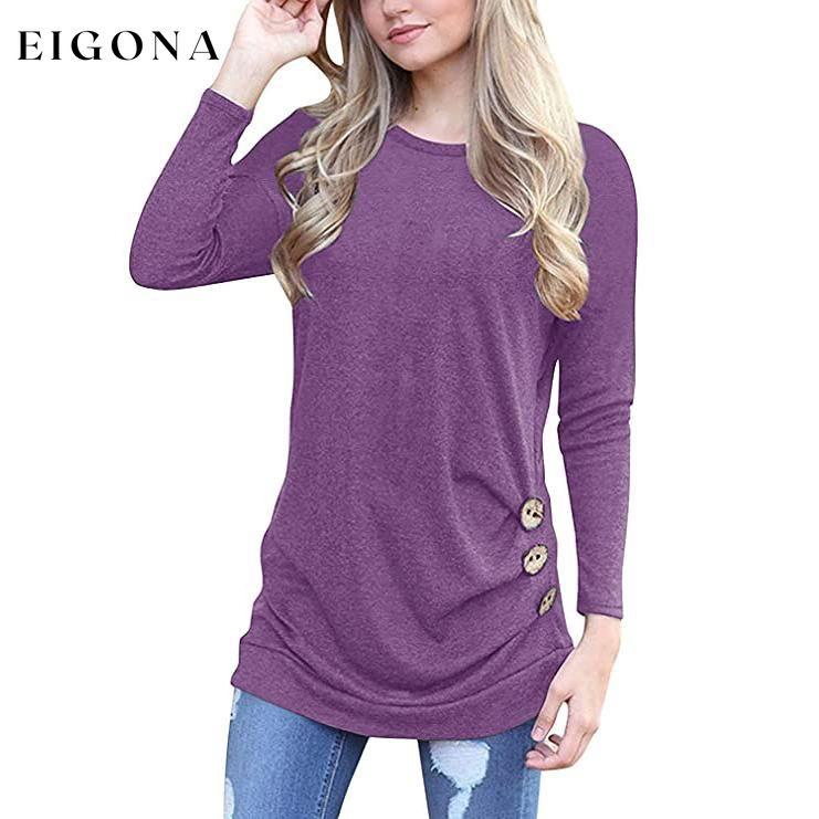 Women's Casual Long Sleeve Tunic Tops Purple __stock:200 clothes Low stock refund_fee:800 tops