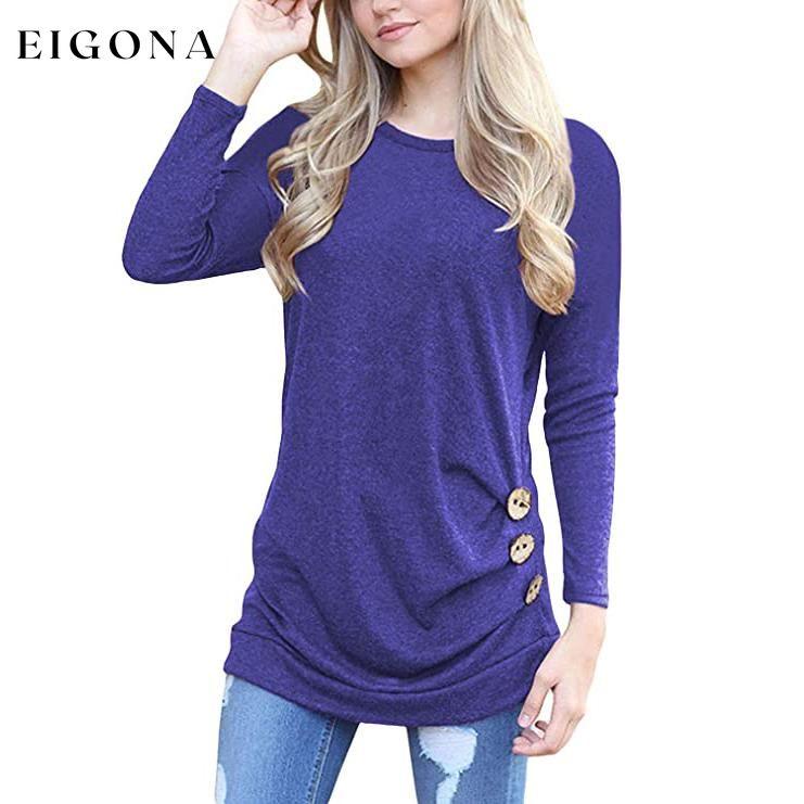 Women's Casual Long Sleeve Tunic Tops Royal Blue __stock:200 clothes Low stock refund_fee:800 tops
