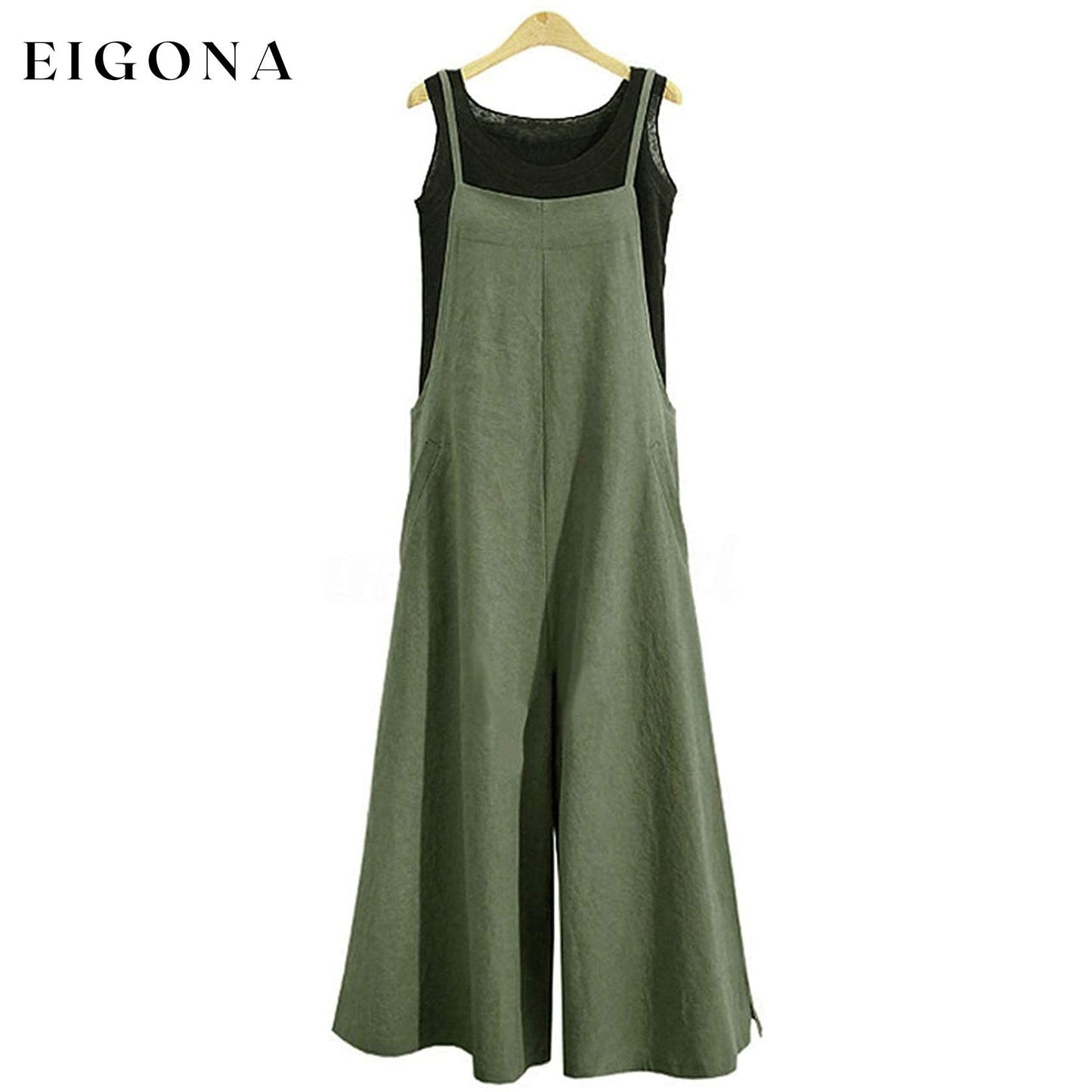 Women's Casual Loose Long Wide Leg Jumpsuits Army Green __stock:200 casual dresses clothes dresses refund_fee:1200