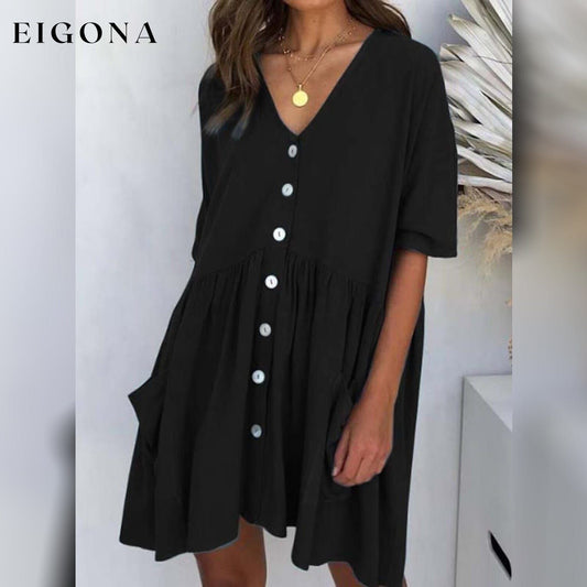 Women's Casual Ruched Loose Fit Dress Black casual dresses clothes dresses refund_fee:1200