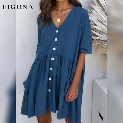 Women's Casual Ruched Loose Fit Dress Dark Blue casual dresses clothes dresses refund_fee:1200