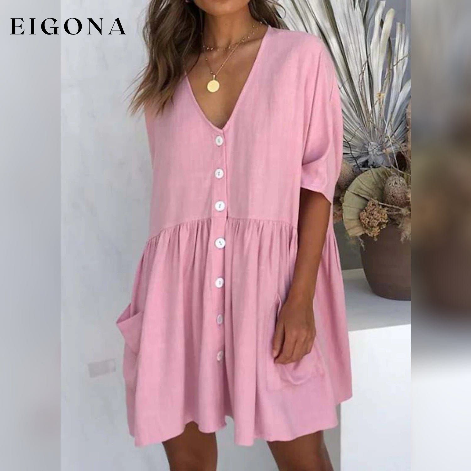 Women's Casual Ruched Loose Fit Dress Pink casual dresses clothes dresses refund_fee:1200