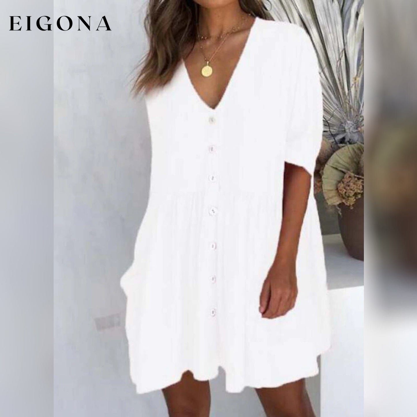 Women's Casual Ruched Loose Fit Dress White casual dresses clothes dresses refund_fee:1200