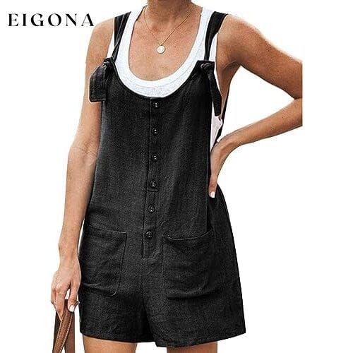 Women's Casual Summer Cotton Linen Rompers Overalls Jumpsuit Shorts Black __stock:200 clothes refund_fee:800 tops