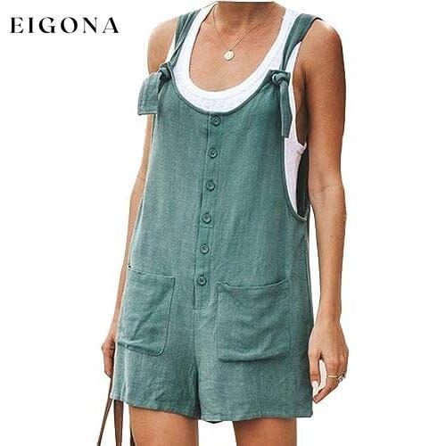 Women's Casual Summer Cotton Linen Rompers Overalls Jumpsuit Shorts Dark Green __stock:200 clothes refund_fee:800 tops