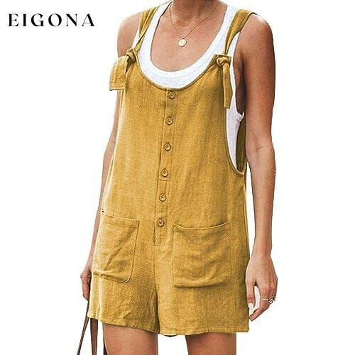 Women's Casual Summer Cotton Linen Rompers Overalls Jumpsuit Shorts Yellow __stock:200 clothes refund_fee:800 tops