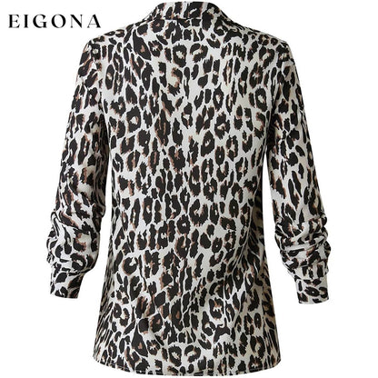 Womens Casual Tops V Neck Leopard Tunic Long Sleeve Button Down Shirts Top __stock:200 clothes refund_fee:800 tops