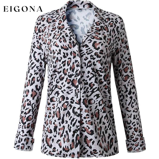 Womens Casual Tops V Neck Leopard Tunic Long Sleeve Button Down Shirts Top Type 1 __stock:200 clothes refund_fee:800 tops
