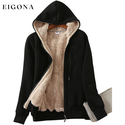 Women's Casual Winter Warm Sherpa Lined Zip Up Hooded Sweatshirt Jacket Black __stock:100 Jackets & Coats refund_fee:1200