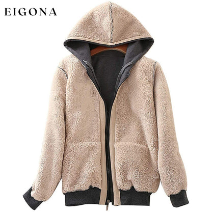 Women's Casual Winter Warm Sherpa Lined Zip Up Hooded Sweatshirt Jacket __stock:100 Jackets & Coats refund_fee:1200