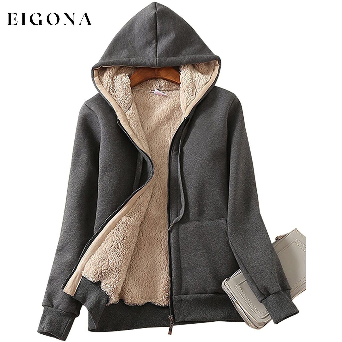 Women's Casual Winter Warm Sherpa Lined Zip Up Hooded Sweatshirt Jacket Dark Gray __stock:100 Jackets & Coats refund_fee:1200