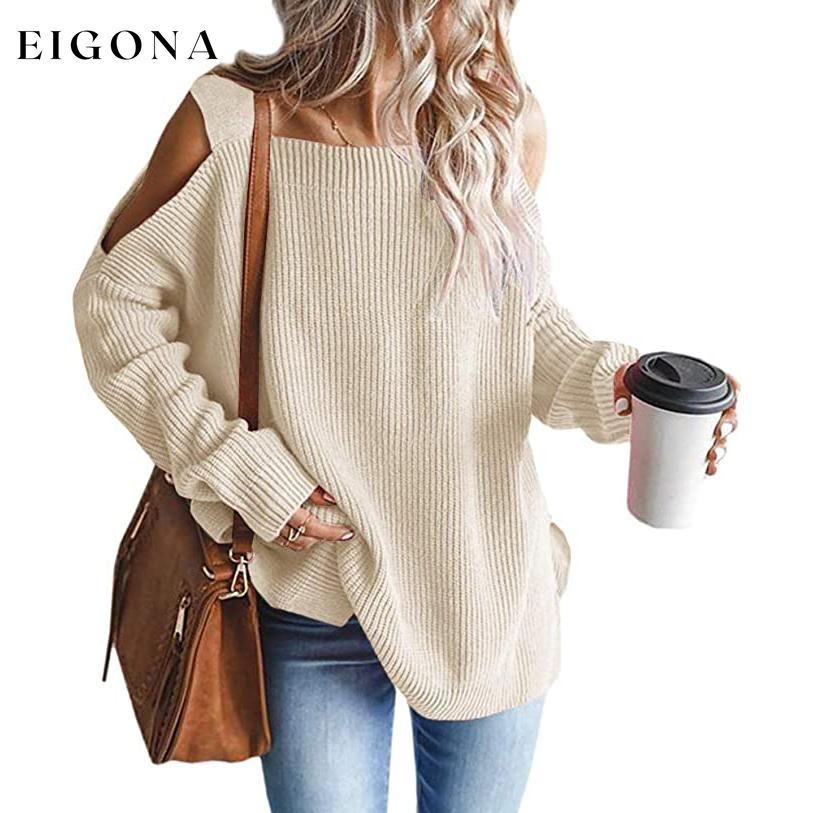 Women's Cold Shoulder Batwing Chunky Knitted Tunic Tops Beige __stock:100 clothes refund_fee:1200 tops